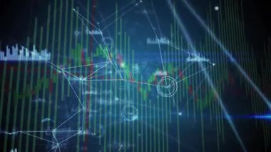 Candlestick çubuklarının, veri eğilimlerini gösteren nabız genişleyen ağ düğümlerinde solgunlaşması başlatılırken. Teknoloji, veri, görselleştirme, analitik, yenilik, dijital, fütürist