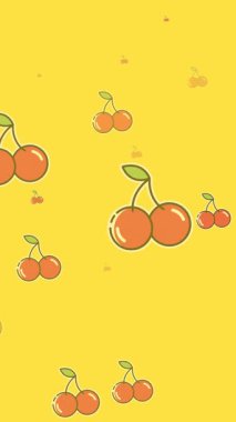 Sarı arka planda kiraz ikonlarının canlandırılması. Küresel ekoloji, organik ve dijital arayüz kavramı dijital olarak oluşturulmuş video.