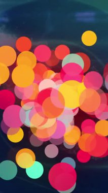 Animation of colorful spots of light over network of connections and data processing. Global networking and business technology concept