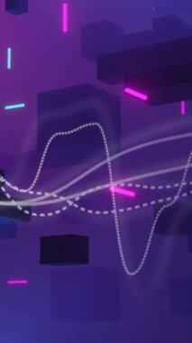 Mor arkaplanda hareket eden ışık izlerinin ve soyut şekillerin animasyonu. Dijital olarak oluşturulmuş soyut, şekil, hareket ve renk konsepti.