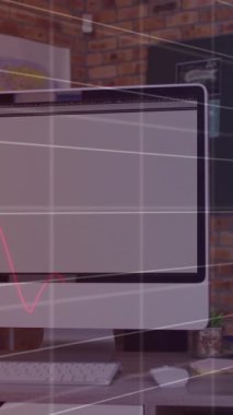 Okuldaki ekipmanlara karşı istatistiksel veri işleme animasyonu. Okul ve eğitim teknolojisi kavramı