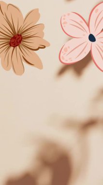 Bej arka planda yapraklı ve çiçekli dal siluetlerinin animasyonu. Doğa, bitkiler ve uyum, dijital olarak üretilen video.