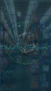 Dünya çapında finansal veri işleme animasyonu. Küresel iş, finans, hesaplama, dijital arayüz ve veri işleme kavramı dijital olarak oluşturuldu.