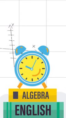 Kitap ikonu ve matematik denklemlerinin kare kağıt üzerindeki animasyonu. Dijital olarak oluşturulan öğrenme, eğitim ve veri işleme kavramı.