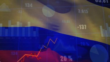 Bayrak dalgalanması şebeke ve bar çizelgesi küçülürken trend çizgileri veri güncellemesiyle yükseliyor. Görselleştirme, analitik, veri, dijital, teknoloji, ilerleme, büyüme