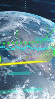 Arka planda yer alan boşluğa karşı değişen sayılarla birden fazla grafiğin animasyonu. Dijital olarak üretilen hologram, illüstrasyon, rapor, iş dünyası, büyüme ve küreselleşme kavramı.