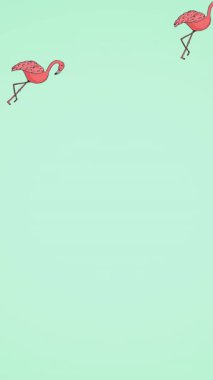 Yeşil arka planda hareket eden flamingoların animasyonu. Doğa, tropikal kuş, yaz ve tatil konsepti dijital olarak üretilen video.