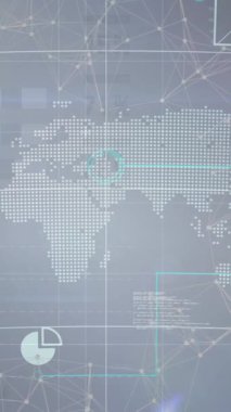 Gri arkaplan üzerinde dijital simgelerin ve veri işlemenin animasyonu. küresel teknoloji, bağlantılar ve dijital arayüz konsepti dijital olarak oluşturulmuş video.