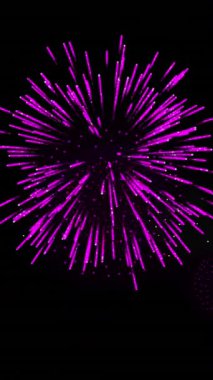 Siyah arka planda hareket eden şekillerin ve havai fişeklerin canlandırması. Yeni yıl, kutlama ve dijital arayüz kavramı dijital olarak oluşturulmuş video.