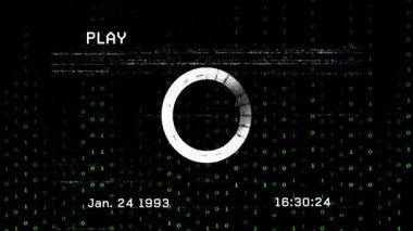 24 Ocak 1993, 16: 30: 22 'de ekran titreşiyor. İkili yağmur, statik titreşim, halka oluşumu ve soluklaşması. Siber, gelecekçi, dijital, arıza, teknoloji, matris, durağan