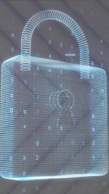 Işık arkaplanındaki değişen numaralar üzerinde asma kilit ile dijital arayüzün animasyonu. Dijital ağ teknolojisi güvenlik konsepti dijital olarak oluşturuldu.