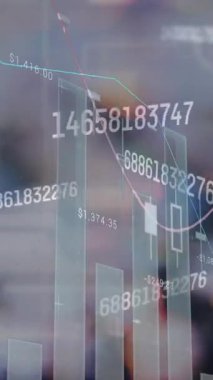 Çoklu değişen sayıların ve istatistiksel veri işlemenin dijital kompozit videosu. küresel finans ve teknoloji kavramı
