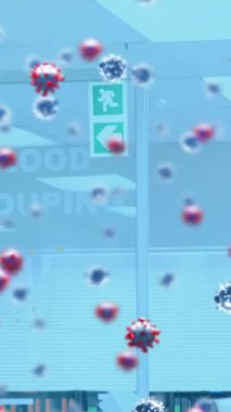 Çeşitli doktorlar üzerinde virüs hücrelerinin canlandırılması. Dijital olarak oluşturulmuş küresel salgın ve dijital arayüz kavramı.