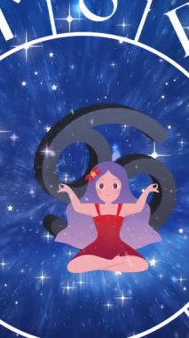 Kanserli ve yıldızlı dönen yıldız işaretinin animasyonu. burç ve burç işaretleri konsepti dijital olarak oluşturulmuş video.