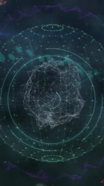 Yüz maskesi takan adamın üzerindeki koronavirüs hücrelerinin animasyonu. Küresel covid salgını ve sağlık hizmetleri konsepti dijital olarak oluşturulmuş video.