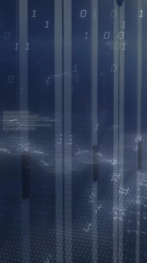 Sunucu odasında veri işleme animasyonu. küresel teknoloji, bilgisayar ve dijital arayüz kavramı dijital olarak oluşturulmuş video.