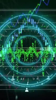 Kapsam ve veri işleme animasyonu. Dijital arayüz, hesaplama, veri işleme ve ağ konsepti dijital olarak oluşturuldu