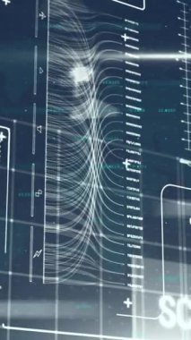 Mavi arkaplandaki veri işleme ve şekillerin canlandırılması. Küresel işletme dijital arayüz ve veri işleme kavramını dijital olarak oluşturur.