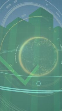 İki yeşil grafiğin animasyonu insan simgeleri ve yüzen daireler. dijital arayüz küresel bağlantılar konsepti dijital olarak oluşturulmuş video.