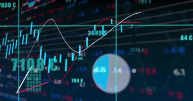 Düz tasarım çizelgesi trend çizgilerine tepki veriyor, çubuklar ve etiketler ekliyor, yükselen pazar büyümesini görselleştiriyor. Finans, veri analizi, bilgi, minimalizm, teknoloji, yatırım, pazar