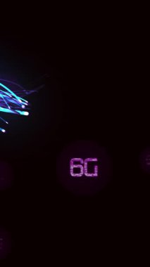 Animation of 6g on black background with blue lines. Network, connections, communication and technology concept digitally generated video.
