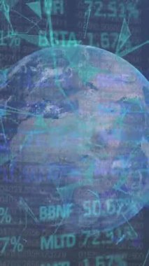 Animation of financial data processing with globe and connections on black background. Global business, finances and digital interface concept digitally generated video.