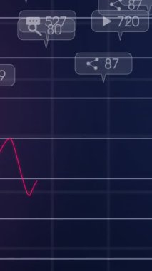 Siyah arkaplan üzerinde numaralar değişen bildirim çubukları ve grafiklerin canlandırması. Dijital olarak üretilen hologram, illüstrasyon, rapor, büyüme, iş dünyası, sosyal medya anımsatıcı ve teknoloji.