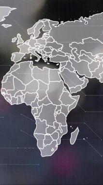 Bağlı noktaların animasyonu, altıgen desenler, arka planda çözülmüş şehrin haritası. Dijital bileşik, çoklu pozlama, küresel, iletişim, soyut ve teknoloji kavramı.