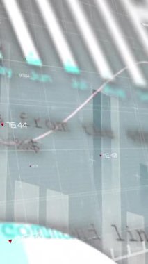 Animation of statistics and financial data processing with red line over grid. Global business, finances and data processing concept digitally generated video.