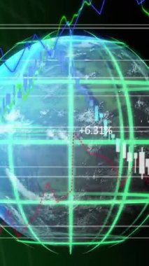 Animation of data processing over globe on green background. Global technology, computing and digital interface concept digitally generated video.