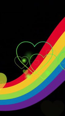 Siyah arka planda gökkuşağı kalplerinin animasyonu. Gurur ayı, lgbtq, insan hakları ve eşitlik kavramı dijital olarak oluşturulmuş video.