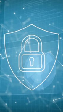 Çevrimiçi güvenlik asma kilit simgesinin bağlantı ağı ve tarama alanı ile animasyonu. küresel çevrimiçi güvenlik, ağlar, dijital arayüz ve dijital olarak oluşturulan veri işleme kavramı.