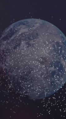 3D DNA iplikçiklerinin dünya üzerinde dönmesi ve sayıları değiştirmesi. Küresel tıp bilimi araştırma konsepti dijital olarak oluşturulmuş görüntü.