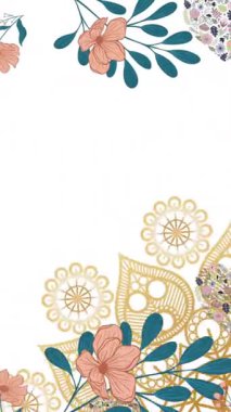 Beyaz arka planda çiçek desenli kupa animasyonu. renk ve desen konsepti dijital olarak oluşturulmuş video.