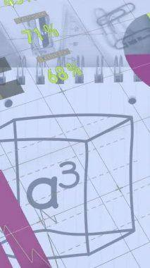 Matematiksel formüller üzerinden finansal veri işleme animasyonu. Küresel öğrenme, iş, bağlantılar, hesaplama ve veri işleme kavramı dijital olarak oluşturulmuş video.