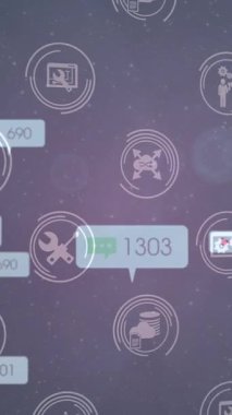 Sosyal medya simgeleri ve numaralar ağının animasyonu. küresel sosyal medya, bağlantılar ve veri işleme konsepti dijital olarak oluşturulmuş video.