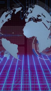 Kapsam taraması, küresel dönüşler ve veri işleme animasyonları. dijital arayüz, küresel bağlantı ve dijital olarak oluşturulan iletişim konsepti.