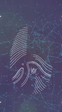 Altıgen şekillerin dijital animasyonu ve mavi arkaplandaki veri işleme karşı yuvarlak tarayıcı. Dijital arayüz teknolojisi ve ağ konsepti dijital olarak oluşturuldu.