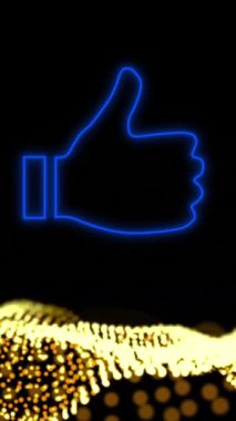 Siyah arkaplanda hareket eden dijital dalga üzerinde parlayan mavi simgenin canlandırması. küresel ağlar, sosyal medya, iletişim ve dijital arayüz kavramı dijital olarak oluşturulmuş video.