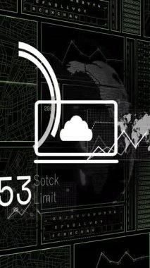 Kara sırtlı köpekle ilgili tüm dünyada finansal veri işleme animasyonu. Küresel finans, iş, bağlantılar, hesaplama ve veri işleme kavramı dijital olarak oluşturulmuş video.