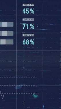 Karanlık arka planda dijital veri işleme sisteminin animasyonu. Dijital olarak oluşturulmuş küresel bağlantılar, hesaplama ve veri işleme kavramı.