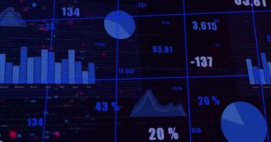 Gösterge paneli başlıyor, canlandırma çıktıları azalıyor, dinamik veri eğilimlerini gösteren pasta dilimleri büyüyor. Analizler, gösterge paneli, görselleştirme, veri, teknoloji, yenilik, dijital