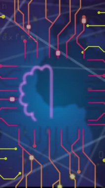 Devre kartı arka planında ai sohbet ve veri işleme animasyonu. Küresel yapay zeka, bulut hesaplama, dijital arayüz ve veri işleme konsepti dijital olarak oluşturulmuş video.