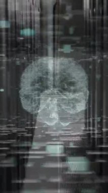 Bilgisayar sunucusu üzerinde bağlantıları olan beyin animasyonu. Dijital olarak oluşturulmuş küresel yapay zeka, veri işleme, bilgisayar ve dijital arayüz kavramı.