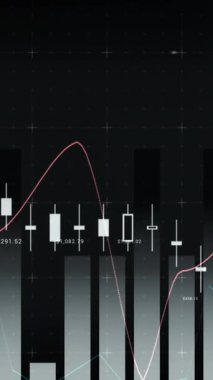Koyu arka plan 4k ile ekranda hareket eden farklı grafiklerin dijital animasyonu
