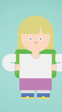 Yeşil arka planda hareket eden liseli kız ikonu animasyonu. okul, eğitim ve öğrenim konsepti dijital olarak oluşturulmuş video.