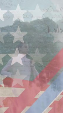 Sokakta koşan çift üzerinde hareket eden çizgi ve yıldızların canlandırması. Vatanseverlik ve kutlama konsepti dijital olarak oluşturulmuş video.