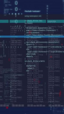 Animation of interface with data processing against blue background. Computer interface and business technology concept