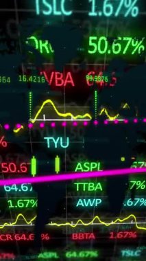 Şebeke üzerinde finansal veri işleme animasyonu. Küresel iş, finans, bilgisayar ve veri işleme kavramı dijital olarak oluşturulmuş video.
