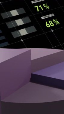 Animation of statistics and financial data processing over grid. Global business, finances, computing and data processing concept digitally generated video.